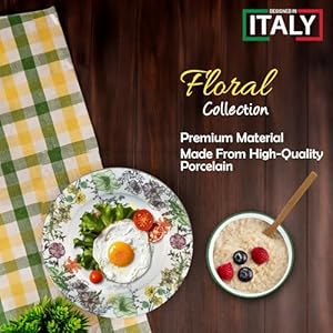 Gusto Buono Porcelain 12Pcs Dinnerware Set – Floral Design on Premium White | 4 Cereal Bowls (5.5”), 4 Salad Plates (7.5”), & 4 Dinner Plates (10.5”) | Perfect Dinner Set for Dining, Parties, & Gifts Gusto Buono Porcelain 12Pcs Dinnerware Set–Floral Design on Premium White 4 Cereal Bowls 55 4 Salad Plates 75 4 Dinner Plates 105 Perfect Dinner Set for Dining Parties Gifts