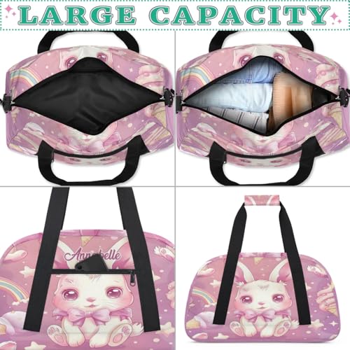 Personalized Duffel Bag for Kids Gym Bag with Name Small Dance Bag for Girls Overnight Tote Bag for Kids Cute Rabbit Travel Bag4