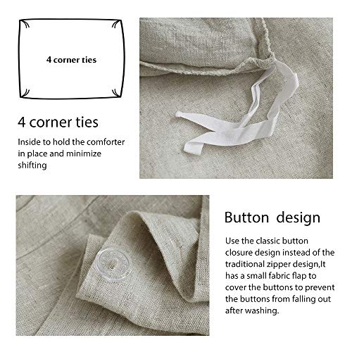 Simple&Opulence 100% Washed Linen Duvet Cover With Embroidered,Queen Size(88"X 92"),3 Pieces Soft Farmhouse Comforter Set With Button Closure,1 Duvet Cover And 2 Pillowshams(Natural Linen) #TOP3