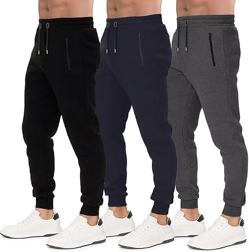 ALL IN SWEATS Men’s Sweatpants 3 Pack Joggers for Men - Athletic Sweatpants for Men with Pockets Workout Pants (Size S, Black/Charcoal/Navy)