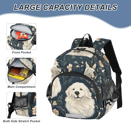 Kid's Backpack for Boys & Girls Toddler Bag Golden Retriever Flower Backpack with Safety Leash4