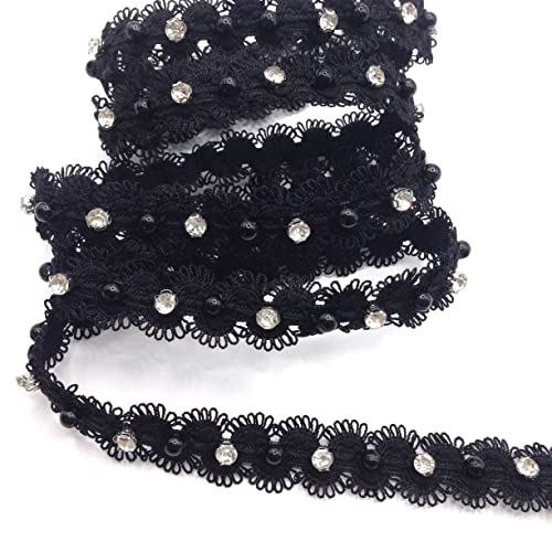 Karmelling 1 Yard Black Beaded Crystal Rhinestone Thin Lace Trim Eyelet Fabric For Dress Bridal Wedding Party And Other Formal Occasions Diy Craft Supply, 1.5Cm #TOP2