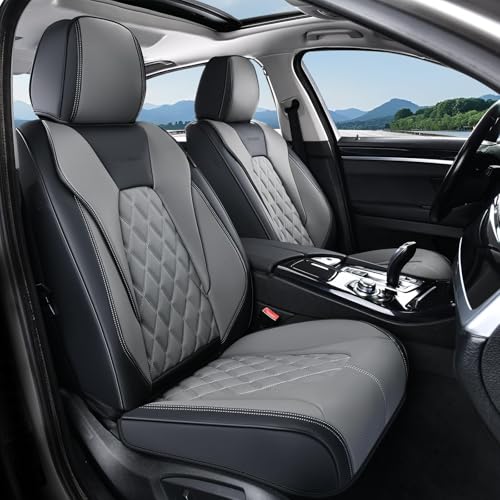 Image of Coverado Seat Covers, Car Seat Cover, Faux Leather Seat Covers for Cars, 2 Pack Waterproof Universal Seat Covers, Carseat Cover Car Seat Protector Car Seat Cushion Fit for Most Car- Black&Gray