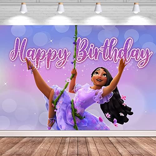 POCADOM Encanto Backdrop - 5 x 3FT Encanto Isabella Happy Birthday Backdrop for Girls Boys Kids Birthday Party Decor, multicolor, 5x3ft
