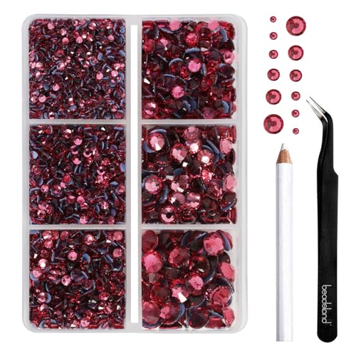 Image of BEADSLAND Hotfix Rhinestones, 4000 PCS Rose Rhinestones for Clothes Crafts Mixed 6 Sizes with Wax Pencil and Tweezers Kit, SS6-SS30, Rose