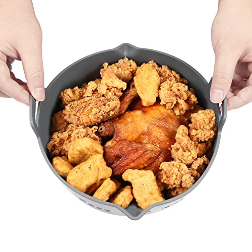 Sunseeke Air Fryer Silicone Pot, 8.5” Silicone Air Fryer Basket, Round Air Fryer Reusable Liners, Replacement Parchment Paper For Baking, Fits 5-7Qt Or Bigger Air Fryers, Food Safe, Odorless (Gray) #TOP1