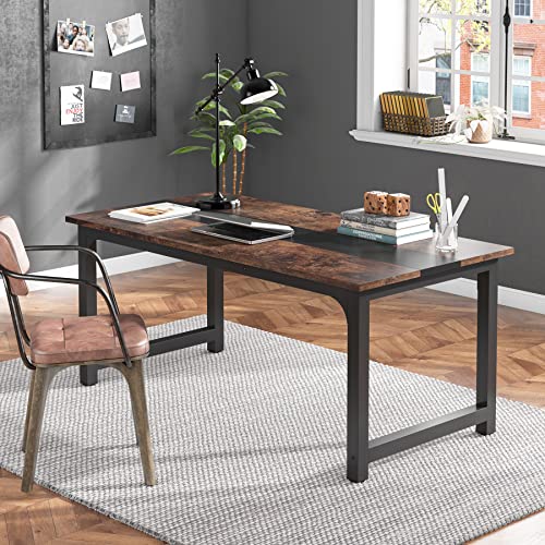 Image of Tribesigns 63 inch Executive Desk, Large Office Computer Desk with Thicken Frame, Modern Simple Workstation Business Furniture for Home Office, Vintage Brown /Black