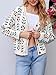 Saodimallsu Womens Floral Print V Neck Cardigan Open Front Button Down Knit Sweater Long Sleeve Loose Fashion Tops White