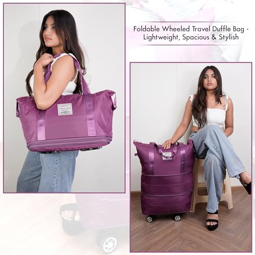 Image of Livello Wheel Bags for Travel Luggage Carry on Duffel Bag, Expandable Foldable Luggage Bag, Dry and Wet Separation Rolling Bag, Travel Totes for Women & Men (1Pcs)(Maroon)