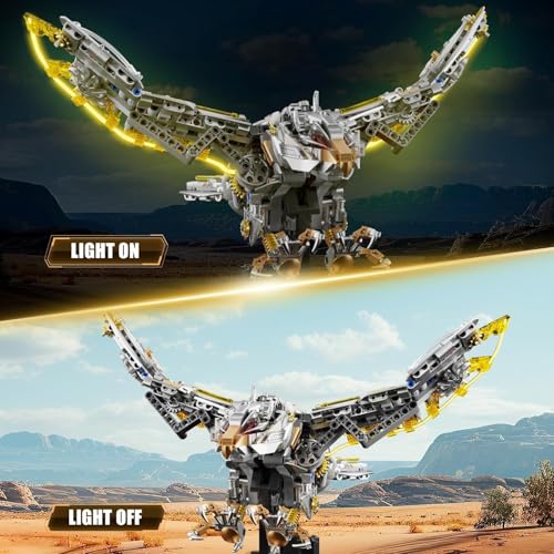 Image of SKY LINE OCEAN Mechanical Eagle Building Block Set|| 3D Poseable Model ||with Articulated Wings, Talons, ||led Lights ||6 Months Structural Warranty(1168+pcs)