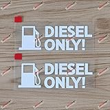(2) 4'' White Diesel Only Decal Sticker Fuel Door Cover Cap Gas Tank Car Truck Vinyl sda1
