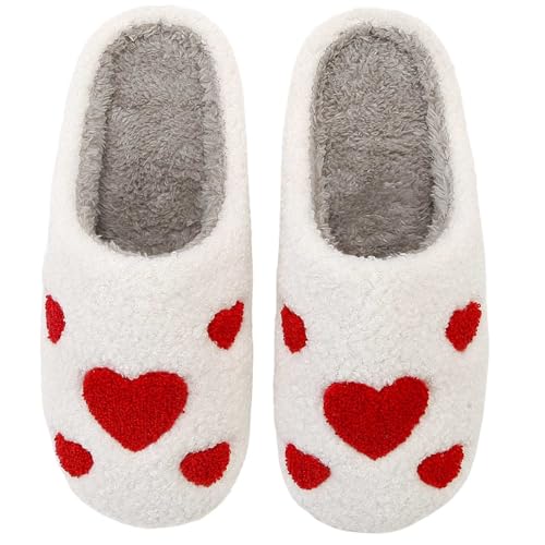 HIPINISS Heart Slippers Valentines Slippers for Women Men Fluffy Slipper Memory Foam Womens House Shoes Indoor Outdoor Valentines Day Mothers Day Gifts Five Red Heart 41-42