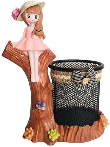 AZHKJKZH Desk Tidy Caddy Resin Pen Holder Storage Box Creative Cute Student Stationery Office Study Pencil Desktop Decoration Cup Office Supplies(A)