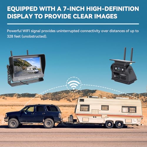 Image of Magnetic RV Backup Camera 1080p HD 7-inch Install-Free Trailer Hitch Solar Wireless Back up Camera 10000mah Battery,Night Vision Trucks,RVs, Trailers, Vans Tow (Magnetic Camera with7'' Monitor)