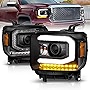 AmeriLite for 2014-2016 GMC Sierra 1500/15-2017 2500HD 3500HD Black LED Tube Projector Replacement Headlights Assembly Pair - Passenger and Driver Side