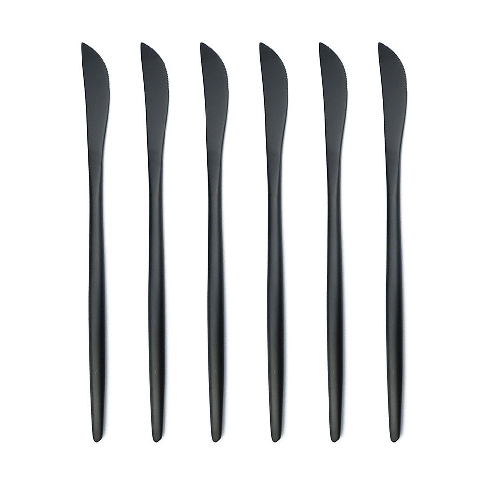 BRIIEC Black Gold 18/10 Stainles Steel Dessert Knife Set, Luxury Cutlery for Kitchen Hotel Restaurant Wedding Party, Matte Finish, Dishwasher Safe, Pack of 6