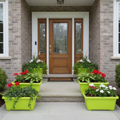 Image of Bianco Rectangular Plastic Pots for Plants, Jupiter Flower Pots for Home, Window Display, Garden (35 x 18.5 x 15 cm) (Green) (Pack of 6)