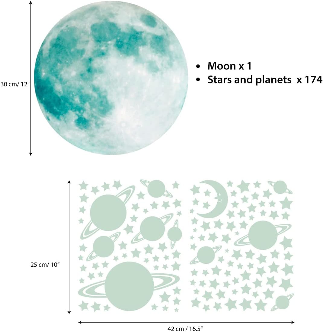 Glow in The Dark Sticker Set with The Moon, 240 Stars and 10 Planets
