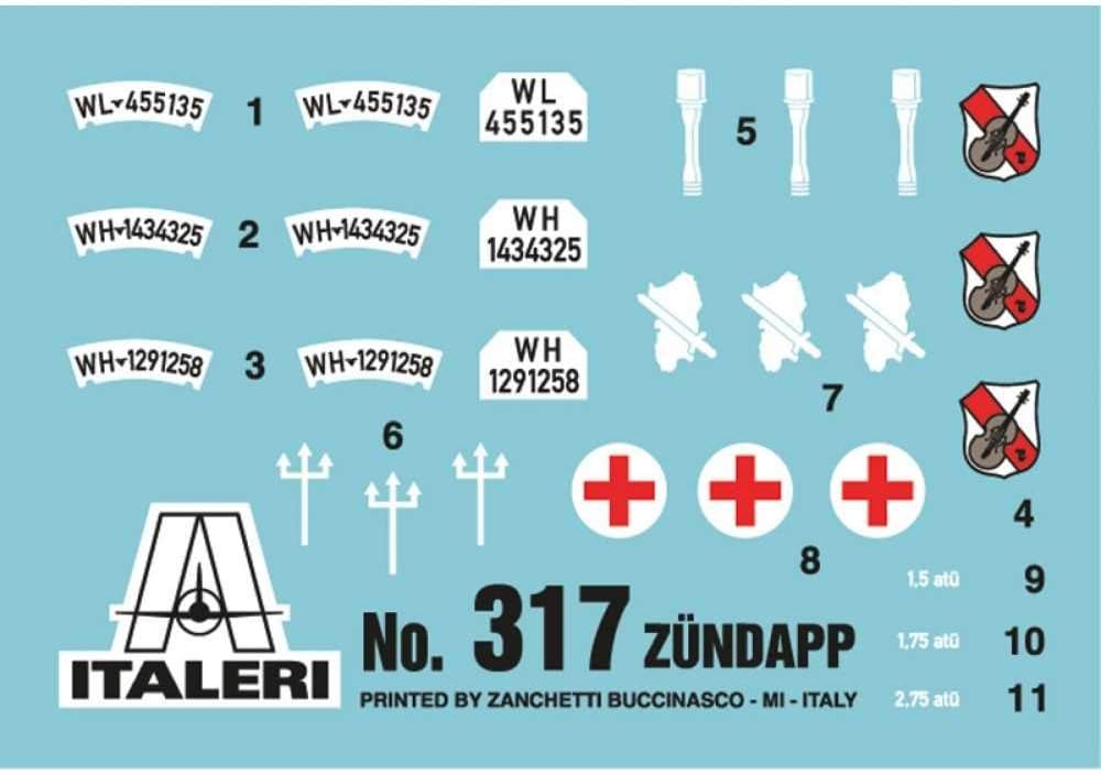 Italeri Zündapp KS750 Model Kit Decal Sheet