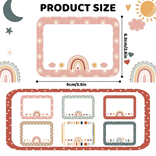 Image of Whaline 144Pcs Boho Rainbow Name Tag Stickers Back to School Boho Classroom Decor 6 Styles Multipurpose Nametags Adhesive Desk Cubby Labels for School Office Teachers Students, 3.5 x 2.6 Inch