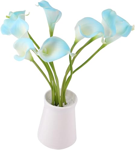ARTIBETTER 10 jarrones de lirio de cala artificiales azules decorativos, jarrones azules, ramos de boda, boda, fiesta, ramo de flores, ramo de boda,