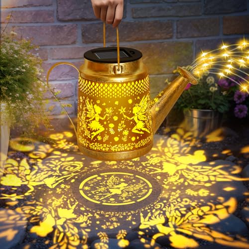 Thanksgiving Gifts Solar Watering Can Lights Outdoor Garden Decor, Large Fairy Hanging Lantern with Shepherd Hook, Waterproof Garden Lights for Outdoor Yard, Mothers Day Gifts for Mom Grandma - Thumbnail 2