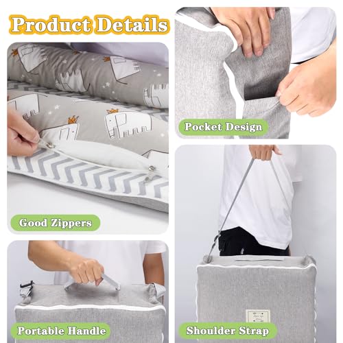 Image of Baby Lounger 0-24 Months,Portable Baby Lounger for Newborn Breathable Cotton for Home and Travel with Strap,Infant Lounger Adjustable Size,Elephant Grey