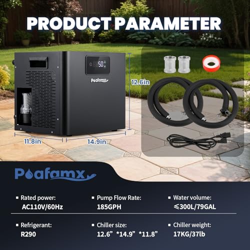 Poafamx Water Chiller for Ice Bath, 1/3 HP Cold Plunge Chiller with Built-in Filter & Water Pump, Insulated Hoses, Quiet Ice Bath Chiller for Cold Therapy Athletes Recovery Home Use 110V - Thumbnail 7