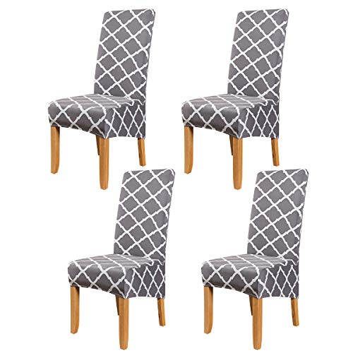 Large Size Printed Dining Chair Covers Set of 4,Dining Room Chair Slipcovers,Stretch Fabric Elastic Removable Washable High Back Chair Covers for Dining Room,Hotel,Kitchen,Home(P-BCT02 Grey,Pack of 4)
