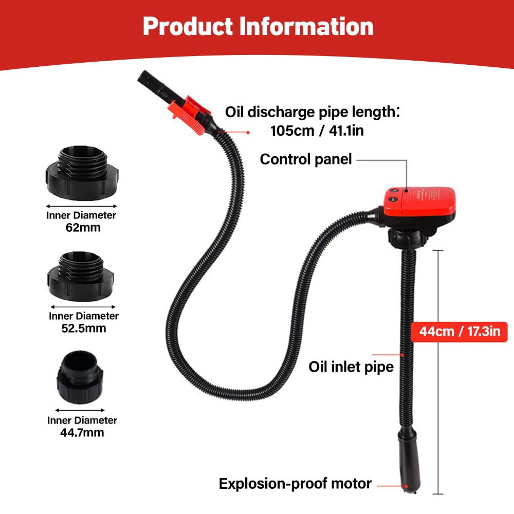 Pompa di Trasferimento del Carburante, Pompa Elettrica di Trasferimento del Carburante con Tubo Lungo e Adattatore di 3 Dimensioni,Pompa Liquida Portatile per Benzina, Diesel, Cherosene, Acqua
