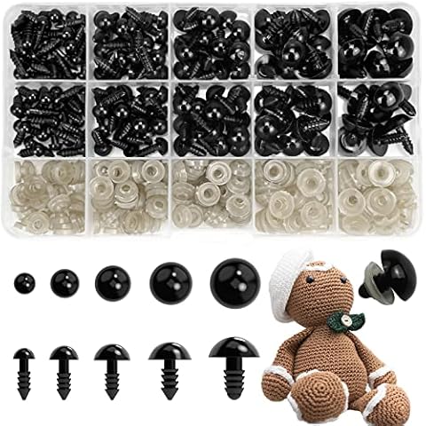 Plastic Safety Eyes for Amigurumi, 240PCS 6mm - 14mm Black Solid Craft Doll Eyes with Washers for Crafts, Crochet Toy and Stuffed Animals Cover