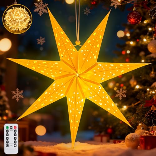 Papierstern Lampenschirm,45cm LED Papiersterne Zum Aufhängen mit...