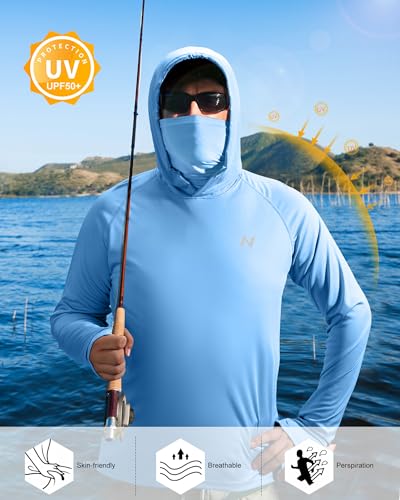 Image of isnowood Sun Shirt UPF 50+ Men's Fishing Long Sleeve UV Protection Hoodie Hiking Rash Guard Swimming Running