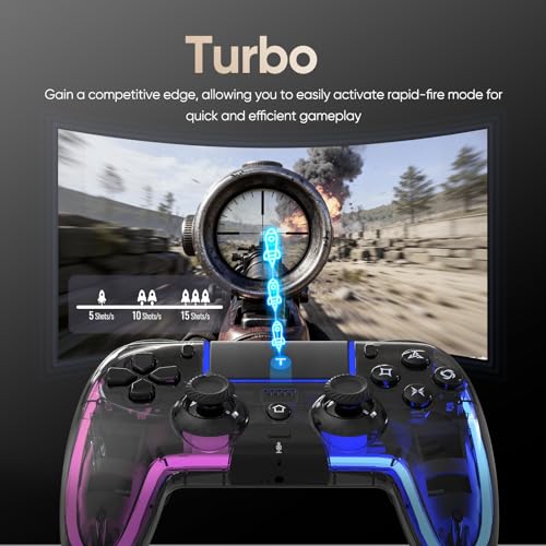 Image of BETMI Wireless Controller for PS5, Pro /Slim /MAC /Steam Deck /PC, Hall Effect Joysticks,Dual Vibration, Marco /Turbo, 3.5mm Audio Jack, 6-Axis Gyro, Mute, Bluetooth LED Gamepad with Speaker(9 Colors Single & Dual-Color LED, L Pink R Cyan)