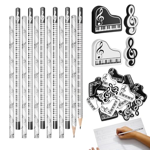 Lápices de madera, lápices de música, borradores de teclado de piano, tema musical, artículos de papelería divertidos para dibujar, clase de matemáticas, marcado, conciertos, estudiantes, profesores