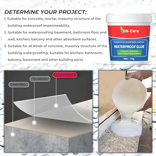 Image of DS CARE Transparent Waterproof Glue for Roof Leakage Crack Seal Glue with Brush Crack Seal Agent Roof Water Leakage Solution Transparent Glue Waterproofing (1 kg) by UNIDSC (4)