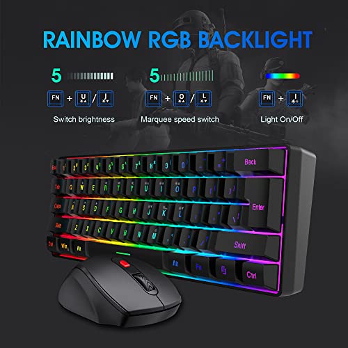 Image of Snpurdiri 2.4G Wireless Gaming Keyboard and Mouse Combo, Include Mini 60% Merchanical Feel Keyboard, Ergonomic Design Wireless Mouse