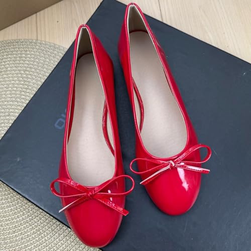 Image of TN TANGNEST Women's Velvet Flats Round Toe Ballet Shoes | Elegant Bowknot Flats Comfortable Casual Slip On Flats for Work