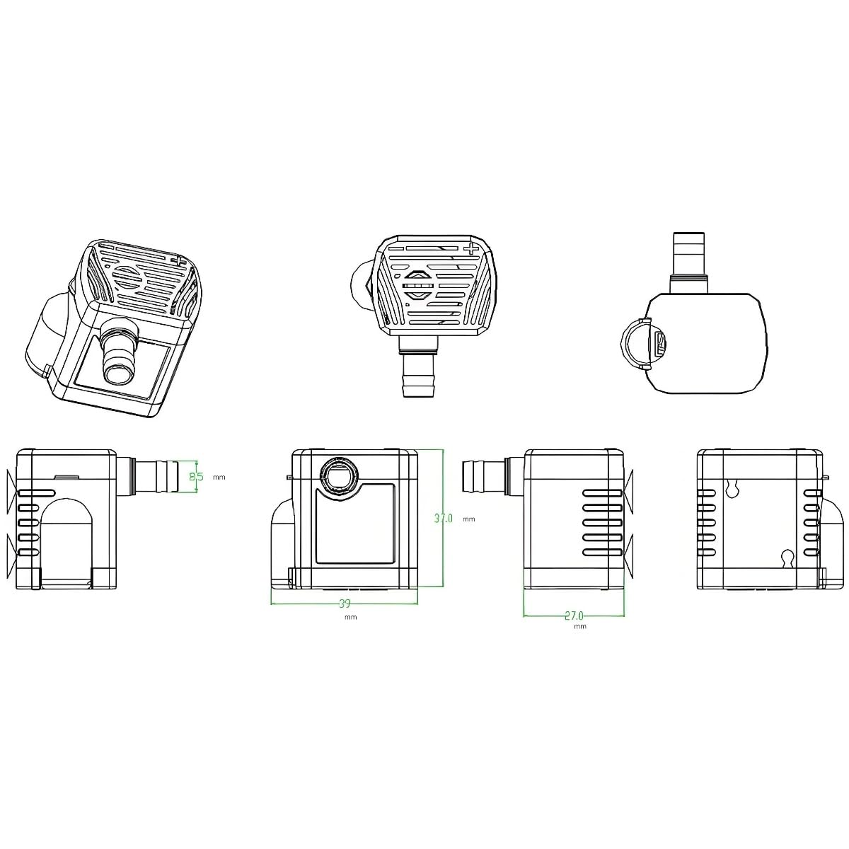 POFET Mini-Tauchpumpe, DC 5–12 V, 200 l/h, Solar-Springbrunnenpumpe mit 1,5 m Kabel, leiser Motor für Aquarien, Fischbecken, Katzenbrunnen, Hydrokulturen, kleine Gartenbrunnen