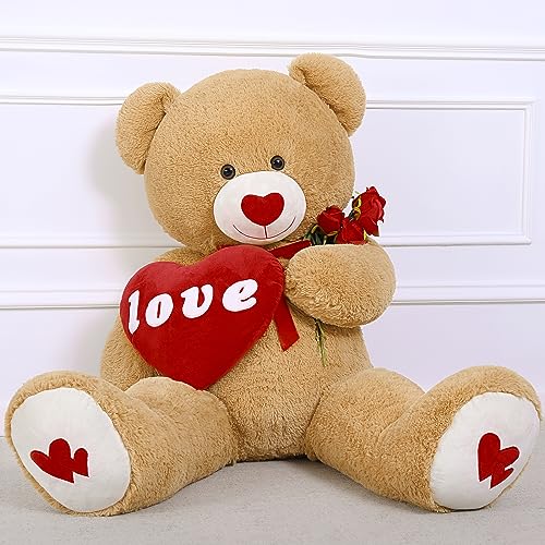 Image of MorisMos Love Heart Giant Teddy Bear 4.3ft, I Love You Large Bear for Girlfriend, Soft Valentine Stuffed Animals Plush Gift for Boyfriend, Brown, 51Inch