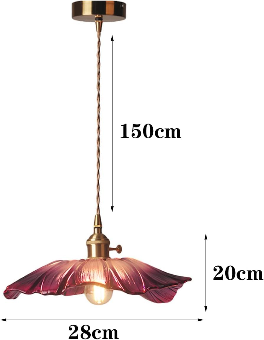 Lampa wisząca Vintage LED Szkło Fioletowy Kwiat Żyrandol Bar Sypialnia Miedziana Lampa Wisząca Dom Kryty Ganek Oświetlenie Oprawy E27 Żarówka Kuchnia Salon 1.5m Drut Regulowane Lampy Anniversary