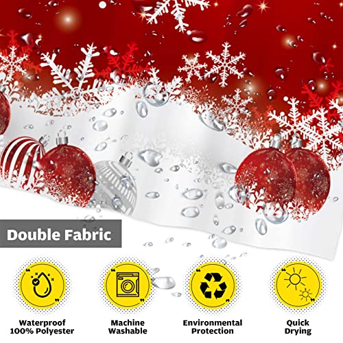 Funnytree Red Christmas Snowflakes Shower Curtain Set With 12 Hooks Merry Xmas Glitter Sparkle Bokeh Bathroom Bathtubs Decor Easy Care Washable Durable Polyester Fabric 72"X72" #TOP2