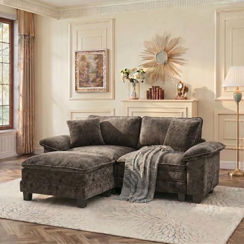 Image of PHI VILLA 87.5 inch Oversized Sectional Loveseat Sofa with 1 Movable Ottoman | Chenille Grayish Brown, Wider Armrest, Comfy Deep Seat, Wood Frame, Modern Cloud Modular Couch for Living Room and Apartment