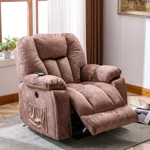 Silla reclinable elevadora con calor y vibración, reposabrazos rellenos, cojín de esponja completo, diseño resistente, base antivuelco, puertos USB, bolsillos laterales