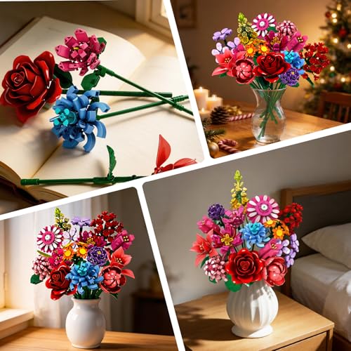 Flowers Building Blocks Set, 14 Style Compatible with Lego Flowers Bouquet Rose Floral Plant Collection, 1329 Pcs Toy Home Office Decor for Adults Women Girls Thanksgiving Day Birthday Gifts - image 4