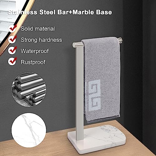 Nearmoon Hand Towel Holder With Balanced Marble Base, 304 Stainless Steel Stand Towel Ring L Shape Hand Towel Rack Free-Standing Towel Bar For Bathroom Kitchen Countertop (Single Rod, Brushed Nickel) #TOP2