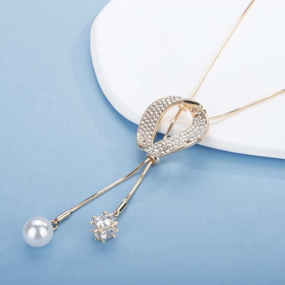 Sither Hoop Pendant Necklace for Women Long Round Pendant Necklace Gold Sweater Chain Necklace Wedding Dressy Necklace Jewelry for Evening Party Christmas Gift - Image 6