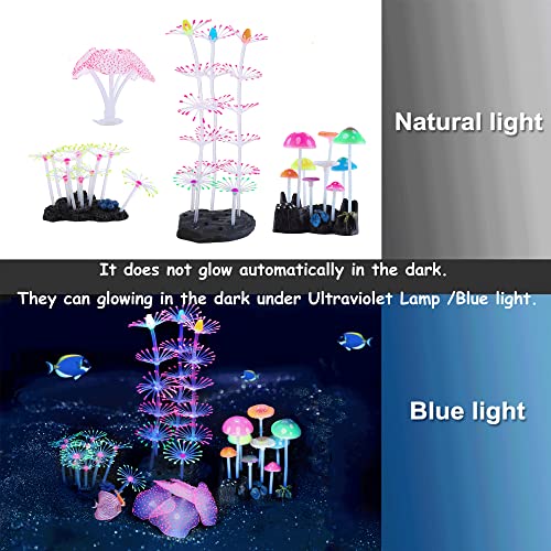 Image of Lpraer 4 Pack Glow Aquarium Decorations Coral Reef Glowing Mushroom Anemone Simulation Glow Plant Glowing Effect Silicone for Fish Tank Decorations