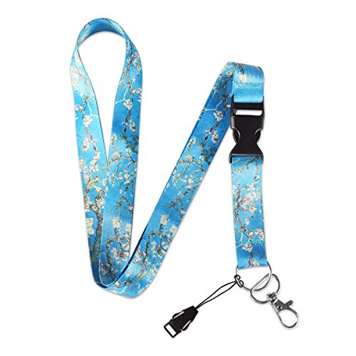 Dealikee Lanyards, Bright Waves Lanyard with Buckle and Metal Ring, Premium Breakaway Lanyard for Keys, ID Badge Holder (Almond Blossoms)