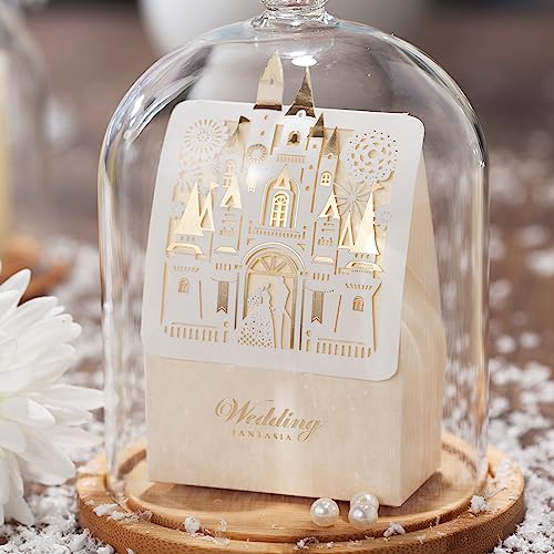 Hosmsua 50pcs Laser Cut Wedding Favor Boxes Candy Box Gift Bag Bride and Groom Paper Bags with Romantic Castle Design (Beige) CB5093